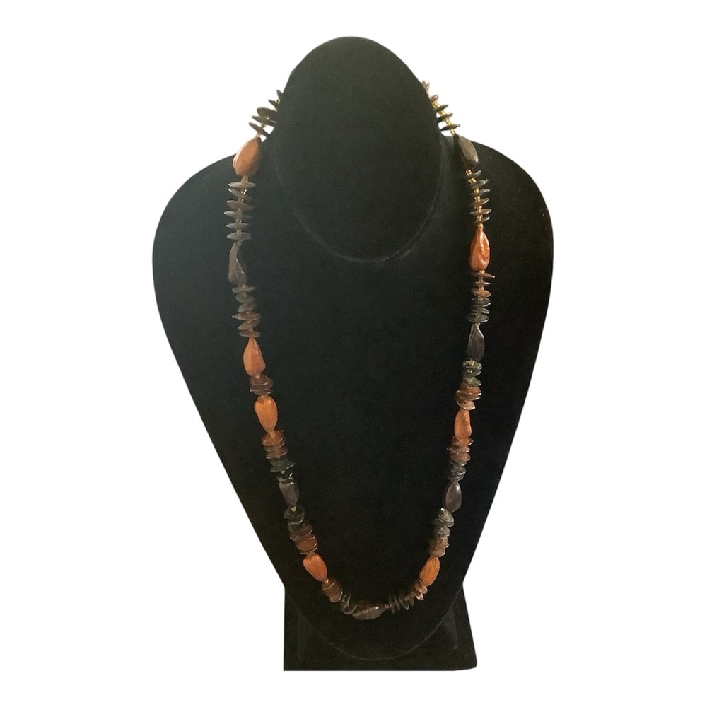 Lacquered Seeds Unisex Necklace Coasta Rican Exotic Bead 14” Dark & Light Brown